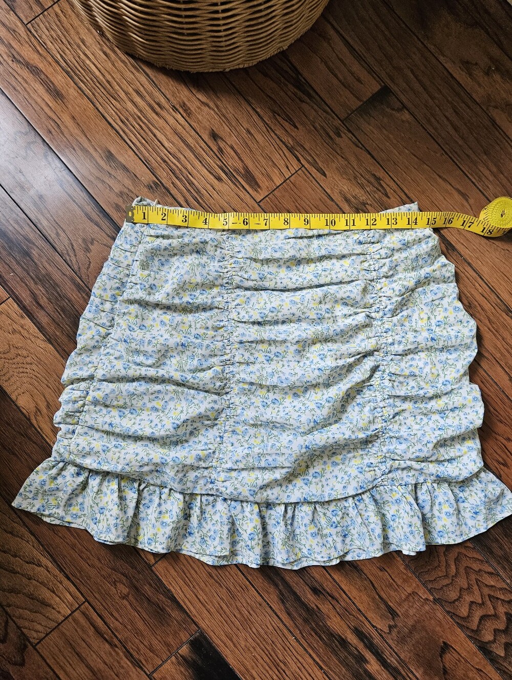 Floral Ruched Mini Skirt in Light Blue and Yellow - Picture 6 of 7